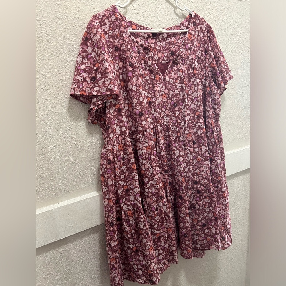 Lucky Brand Floral Printed Tiered Mini Dress in Mauve Multi NEW XL - Picture 6 of 10